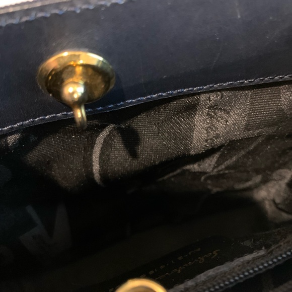 Navy blue Ferragamo fabric bag with beautiful gold signature handle. - Picture 6 of 14